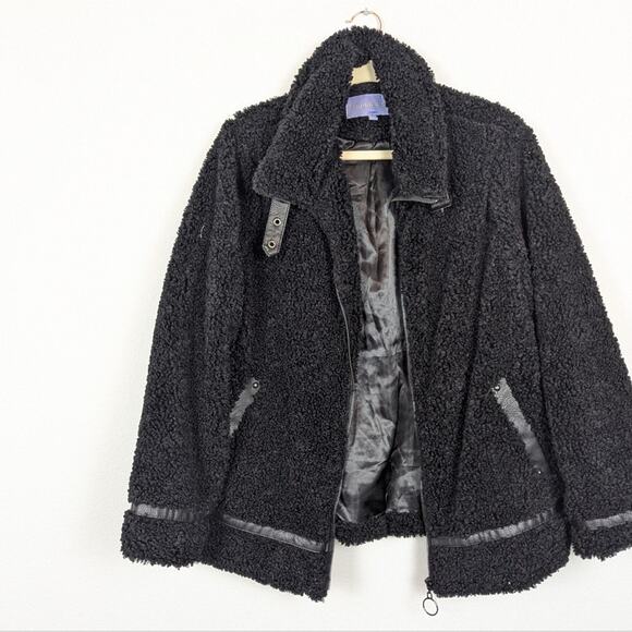 Madden Girl Black Fleece Sherpa Zip Up Jacket - Picture 3 of 7